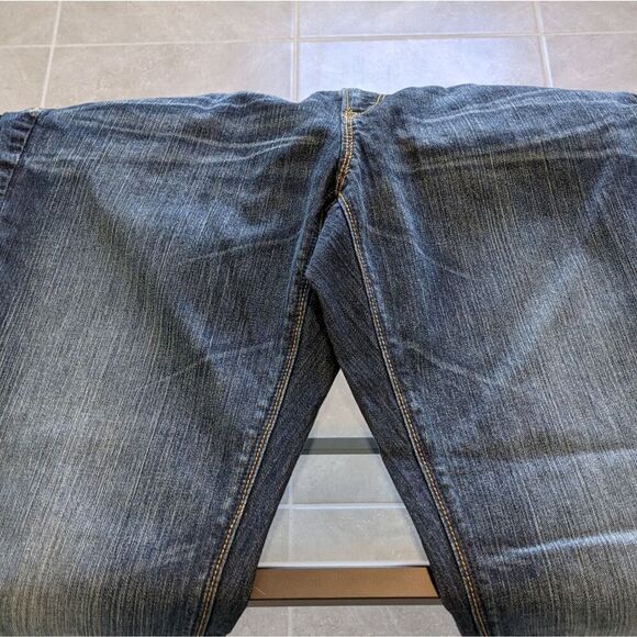 Loft Curvy Boot Dark Denim Jeans Sz 29 8 Distressed Mid Rise - Picture 3 of 12